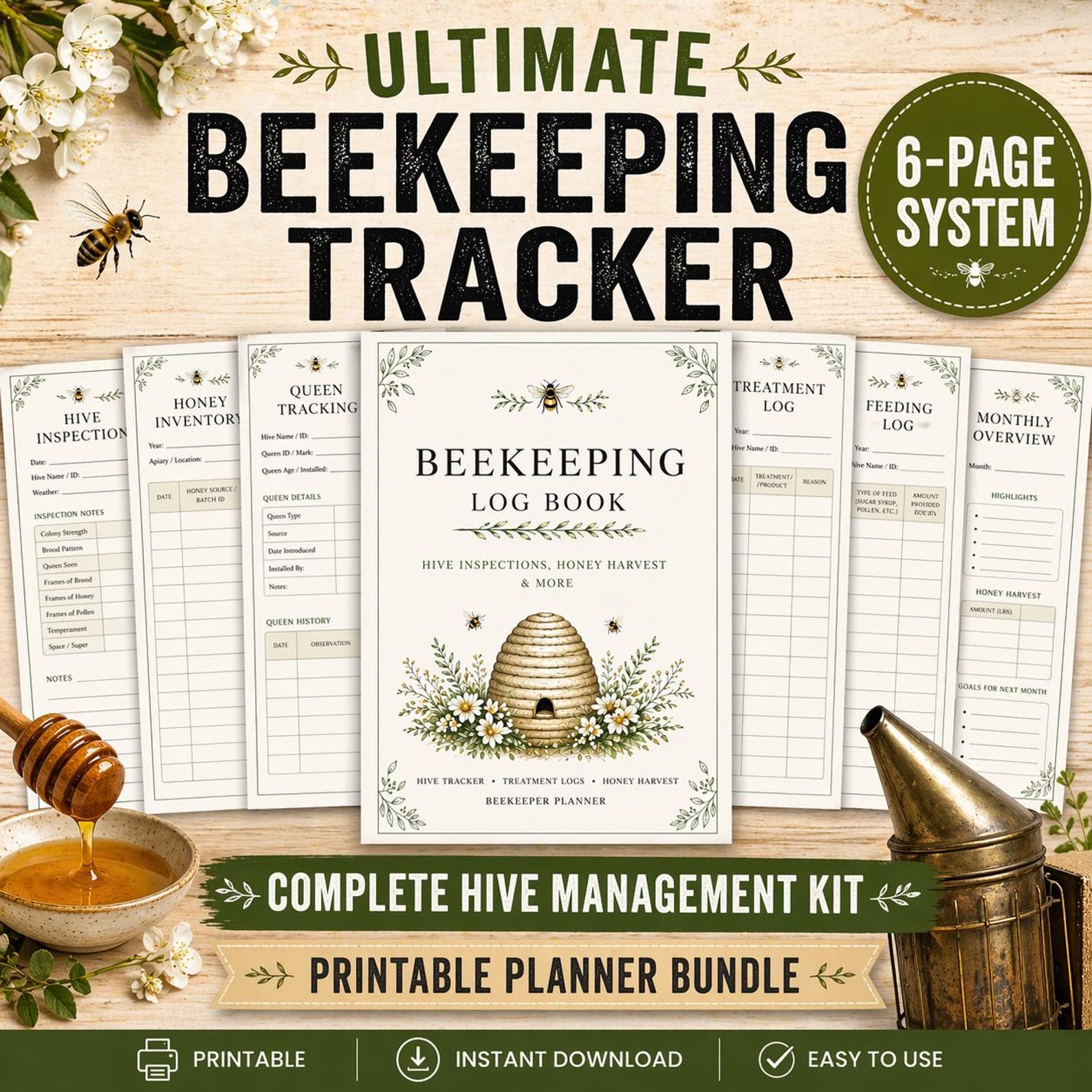 Beekeeping Log Book Printable | Hive Inspection Tracker, Honey Harvest ...