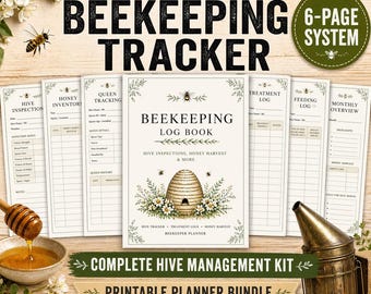 Beekeeping Log Book Printable | Hive Inspection Tracker, Honey Harvest Log, Queen & Treatment Logs, Apiary Planner PDF, Beekeeper Record
