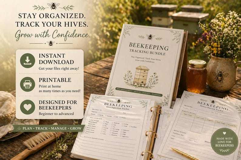 Hives Tracking Beekeeping Log Book Printable | Hive Inspection Tracker, Honey Harvest ...