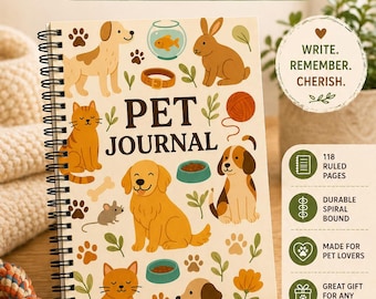 Pet Journal - Spiral Notebook for Animal Lovers, Dog & Cat Tracker, Pet Care Planner, Cute Pet Memories, Gift for Pet Owners