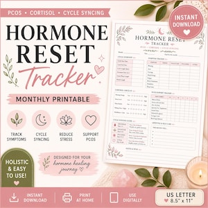 Hormone Reset Tracker Printable | PCOS Tracker, Cycle Syncing Planner, Cortisol & Symptom Log, Monthly Hormone Balance Journal PDF