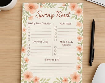 Floral Spring Reset afdrukbaar: weekplanner, gewoontetracker (digitale download)