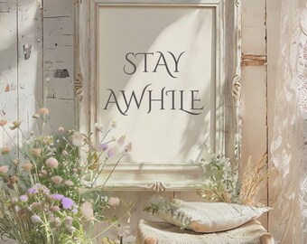 Blijf een tijdje-print: rustiek decor bij de ingang van een boerderij (digitale download)