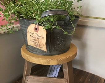 Milking Stool Style / Garden Plant Stand / Farmhouse Style Decorative Step Stool / Rustic Home Decor / Wood Stool Riser / Mustard Yellow Dec