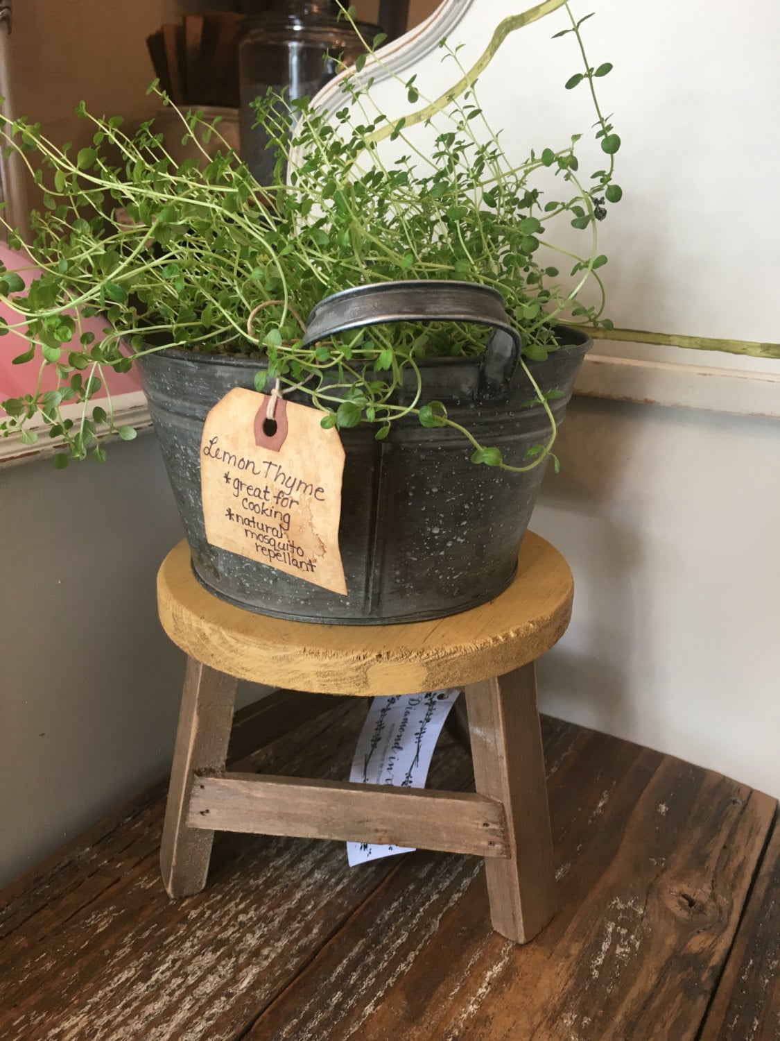 Mini Wooden Stool Plant Stand – Farmhouse Decor Riser, Rustic Wood ...