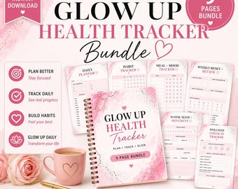 Glow Up Health Tracker Bundle | Wellness Planner Printable | Weight Loss & Habit Tracker | Daily Reset Journal | Self Care Planner