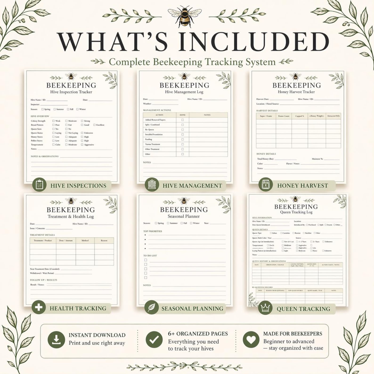 Beekeeping Log Book Printable | Hive Inspection Tracker, Honey Harvest ...