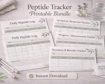 Afdrukbare bundel Peptide Tracker | Dagelijks logboek, wekelijkse tracker, symptoom-/voortgangstracker | Injectie-/doseringslogboek