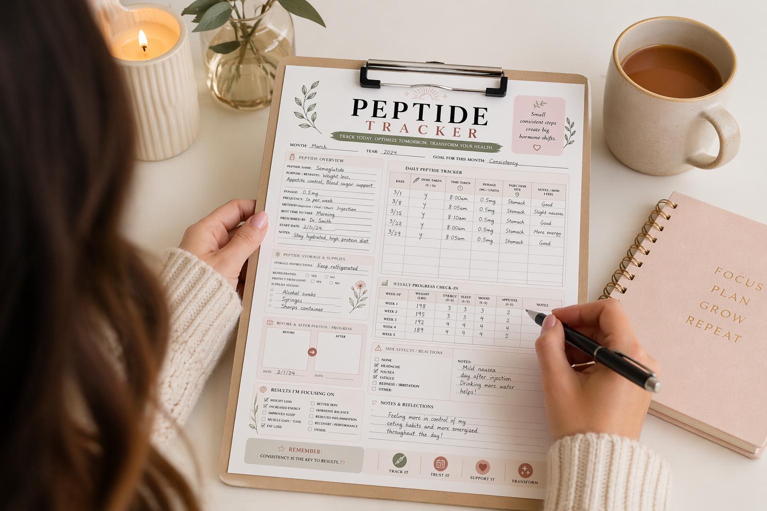 Peptide Tracker Printable | GLP-1 Injection Log, Dosage Progress ...
