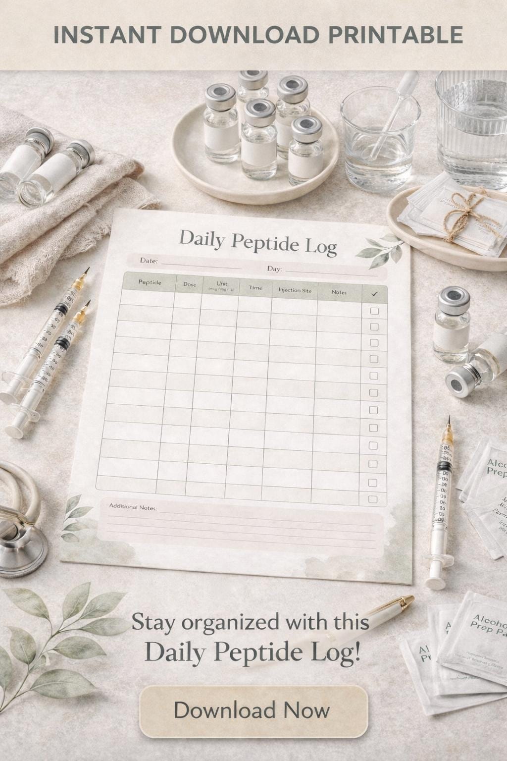 Peptide Injection Log Daily Peptide Log Printable | Injection Tracker PDF | Peptide Journal ...