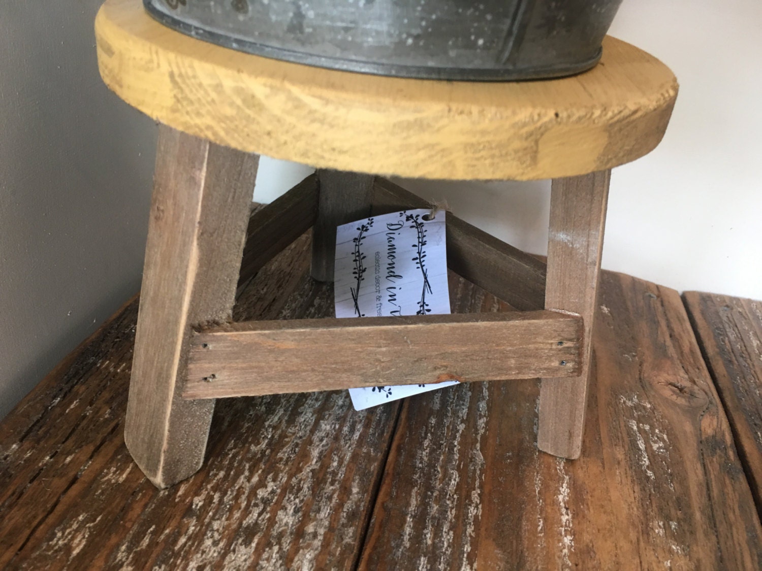 Mini Wooden Stool Plant Stand – Farmhouse Decor Riser, Rustic Wood ...