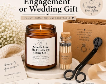Smells Like He Finally Put a Ring On It Candle Gift Set, Funny Engagement Gift, Newlywed Candle, Wedding Gift for Couple, Bridal Shower Gift