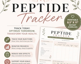 Peptide Tracker Printable | GLP-1 Injection Log, Dosage Progress Tracker, Weight Loss & Wellness Journal, Monthly Tracker