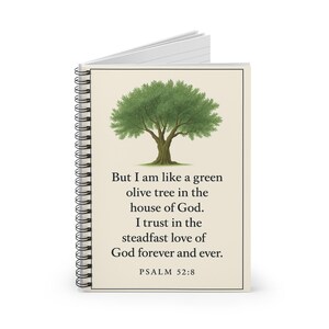 Inspirational Spiral Notebook - Psalm 52:8, Christian Journal, Nature-Themed Stationery, Gift for Writers, Religious Gift