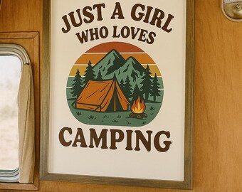 Retro Camping Print: Boho Sunset Tent, Forest Scene (Digital Download)