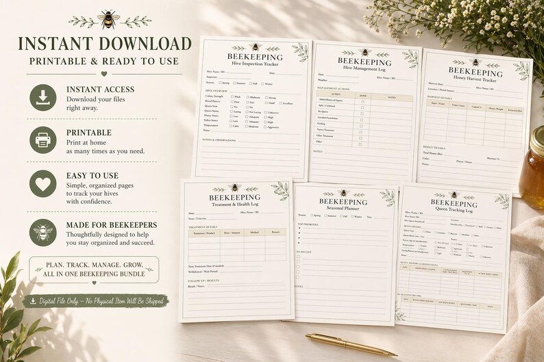 Beekeeping Log Book Printable | Hive Inspection Tracker, Honey Harvest ...