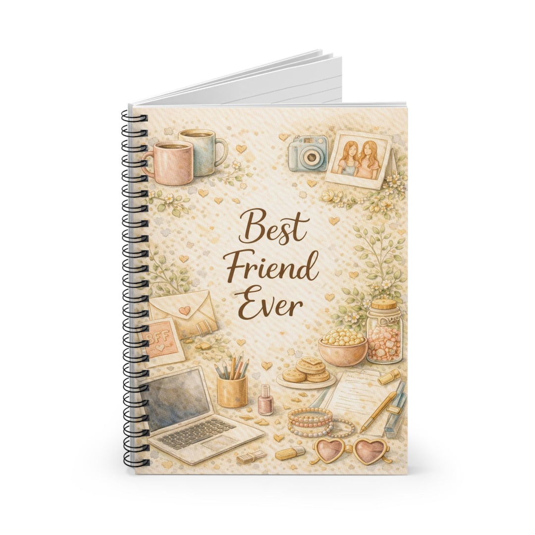 Best Friend Ever Spiral Notebook | Floral Cozy Desk Illustration, Ruled ...