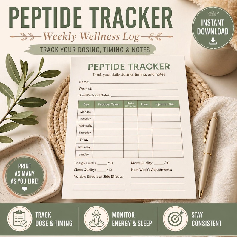 Peptide Injection Log Boho Peptide Tracker Printable | Weekly Wellness Log PDF | Injection ...
