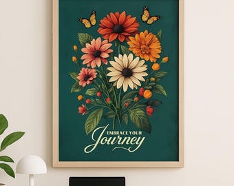 Bloemen vlinder kantoorprint: gerbera madeliefje muurkunst (digitale download)