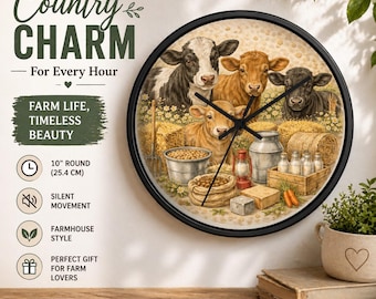 Farmhouse Cows Clock | Rustic Dairy Barn Kitchen Wall Clock