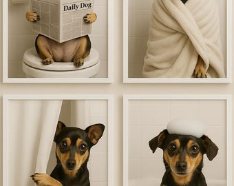 Funny Chihuahua Bathroom Art Prints: Dog Decor Set (Digital Download)