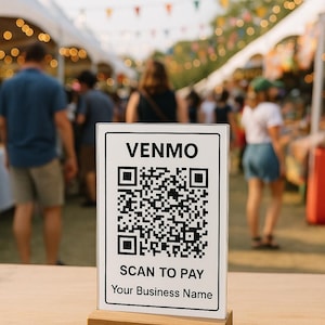 Anpassbares stilvolles QR-Code-Zeichen mit Holzständer, Venmo-Zahlungsanzeige, Visitenkartenhalter, rustikales Dekor, Ereignisbeschilderung, anpassbar