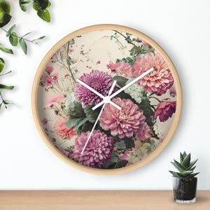 Reloj de pared floral: decoración vintage con flores, elegante reloj, regalo para ella, decoración primaveral, regalo para amantes de las flores.