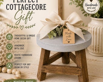 Farmhouse Plant Stand | Rustic Wood Pedestal Stool | Cottage Decor Riser | Small Decorative Stool | Gray Wood Home Accent