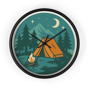 Cozy Campfire Wall Clock | Retro Camping Decor, Outdoor Enthusiast Gift, Nature Lover, Cabin Wall Art, Adventure Home Decor