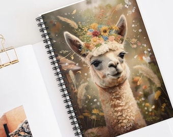 花柄ラマスパイラルノート - 気まぐれなデザイン、動物好きの方へのかわいいギフト、アートジャーナル、学用品、ライティングジャーナル