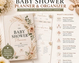 Baby Shower Planner Book | Baby Shower Organizer Hostess Gift | Printed Baby Shower Planning Workbook | Baby Shower Checklist