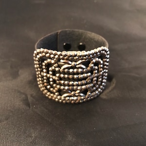Victorian cut steel leather bracelet