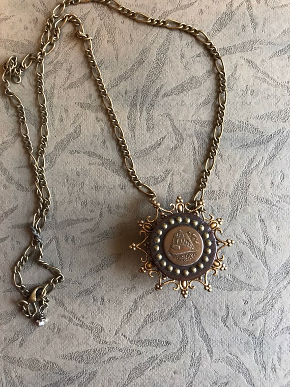 Vintage railroad brass button necklace assemblage - image 1