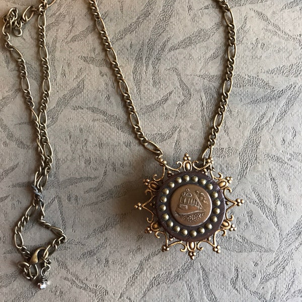 Vintage railroad brass button necklace assemblage