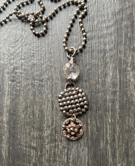 Victorian cut steel crystal shoe clip necklace butto… Gem