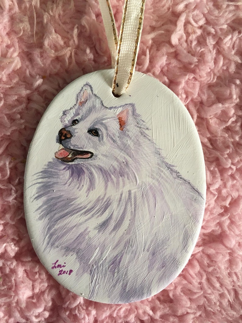 American Eskimo Dog Hand Painted Ceramic Ornament