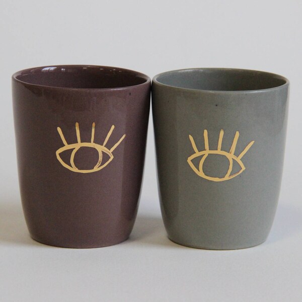 SALE all seeing eye espresso cups / gold espresso cups / all seeing eye ceramics / gold shot glasses / gold sake set