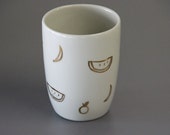 unique ceramic mug / gold pottery mug / unique coffee mug / best friend gift / gold ceramic cup / gold fruit print / fruit print ceramics