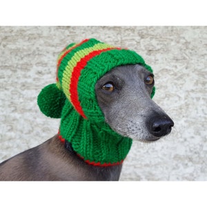 Santa Dog Hat, Christmas Dog Hat, X-mas Dog Hat, Dog Hat, Dog Snood, Knit Dog Hat, Greyhound Hat