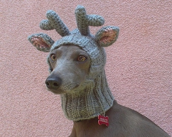 Reindeer Dog Hat with a Tassel, Christmas Dog Hat, Reindeer Dog Snood, Dog Hat, Knit Dog Hat
