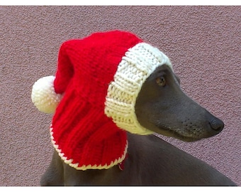 Santa Dog Hat, Christmas Dog Hat, X-mas Dog Hat, Dog Hat, Dog Snood, Hand Knit Dog Hat