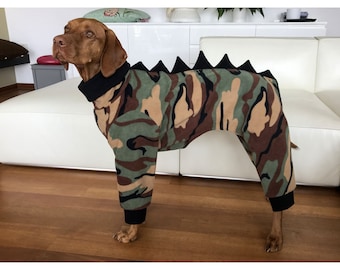 Vizsla Fleece-Pyjama Dinosaurier, Vizsla Fleece-Pyjama, Hundeschlafanzug Dinosaurier, Hundekleidung Dinosaurier, Hundekostüm Dinosaurier, Hunde Outfit Dinosaurier