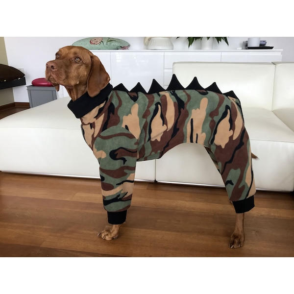 Pyjama vizsla de dinosaure, pyjama vizsla en polaire, pyjama pour chien dinosaure, vêtements pour chien dinosaure, costume de dinosaure pour chien, costume de dinosaure pour chien