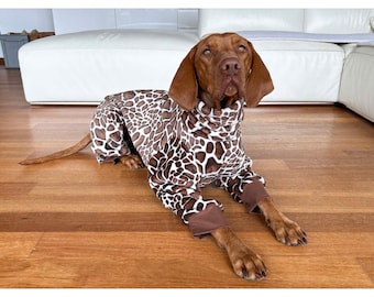 Vizsla Dog Pajamas – Coral Fleece with Giraffe Print, Slim and Regular Fit