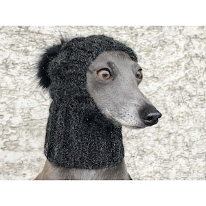 Handknit Dog Hat, Greyhound Hat, Faux Fur Pom Pom Hat, Greyhound Snood, Cable Knit Dog Hat, Beanie Dog Hat, Dog Accessories image 1