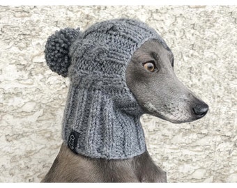 Pom Pom Dog Hat, Cable Dog Hat, Greyhound Hat, Italian Greyhound Hat, Dog Hat, Beanie Dog Hat