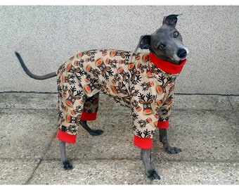 Italian Greyhound Pajamas, Italian Greyhound Sweat Pajamas, Christmas Dog Pajamas, Light Dog Pajamas, Reindeer Dog Pajamas