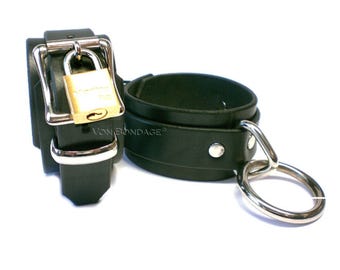 Bondage Restraints in Latigo Leather | Wrist or Ankle Cuffs for slave sub Large Rings Lockable Buckle option 2"