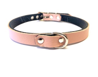 Discreet Pink Leather Day Collar for little submissive Tiny D Ring Lockable Buckle 24 7 slave sub choker 1/2" custom sizing