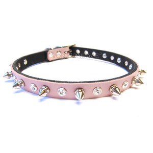 Pink Collar w/Spikes, Pink Crystal Collar, DDlg Collar, Pink Leather Collar, Pink Leather Choker, spike collar, crystal collar, choker, 1/2&quot;